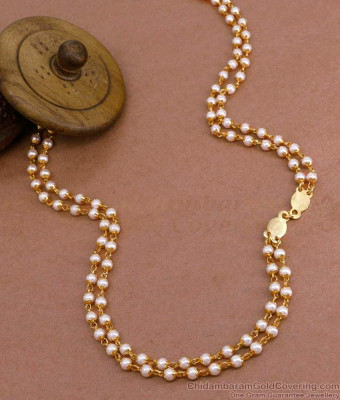 CKMN199 High Quality Double Line Pearl Chain Gold Plated Neck Chain Designs Online