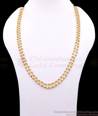CKMN199 High Quality Double Line Pearl Chain Gold Plated Neck Chain Designs Online