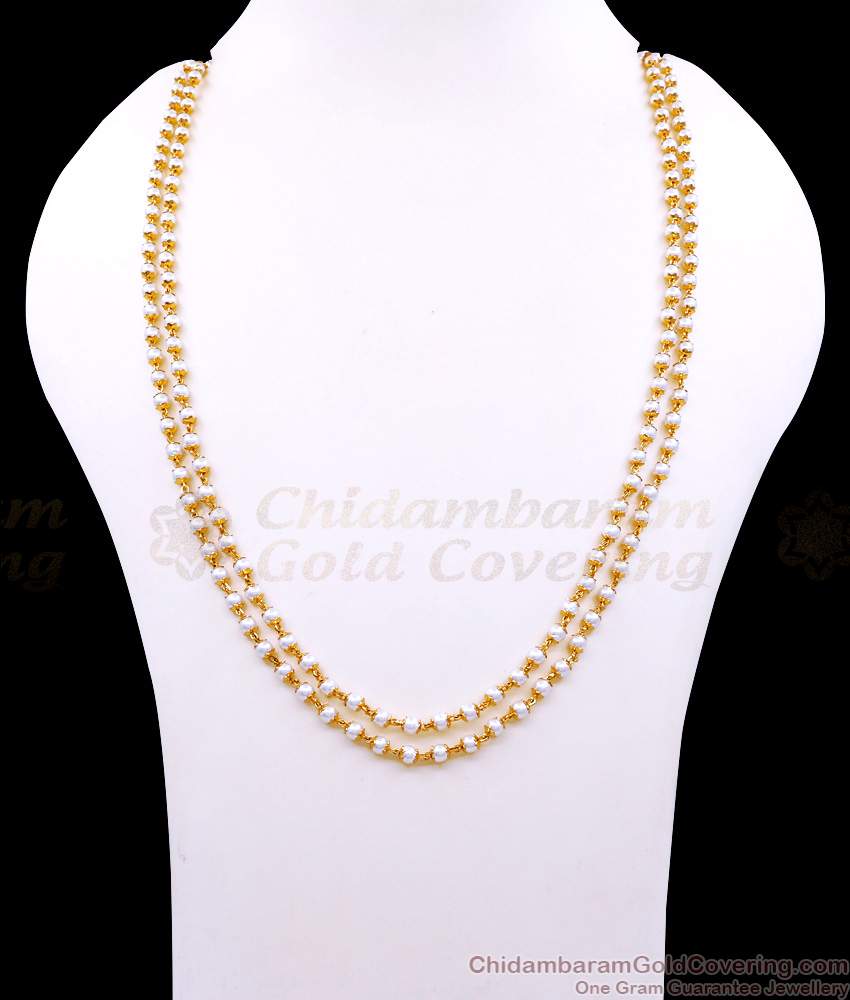 CKMN199 High Quality Double Line Pearl Chain Gold Plated Neck Chain Designs Online