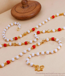 CKMN208 New Arrival Gold Finish Pearl Chain With Red Coral Stone