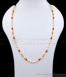CKMN208 New Arrival Gold Finish Pearl Chain With Red Coral Stone