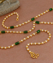 CKMN211 Beautiful Gold Imitation Pearl Chain With Emerald Crystals For Women