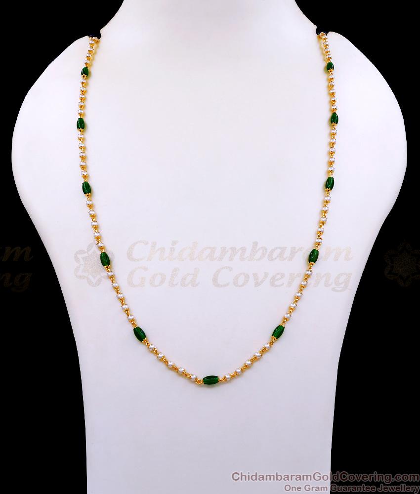 CKMN211 Beautiful Gold Imitation Pearl Chain With Emerald Crystals For Women CKMN211 Beautiful Gold Imitation Pearl Chain With Emerald Crystals For Women