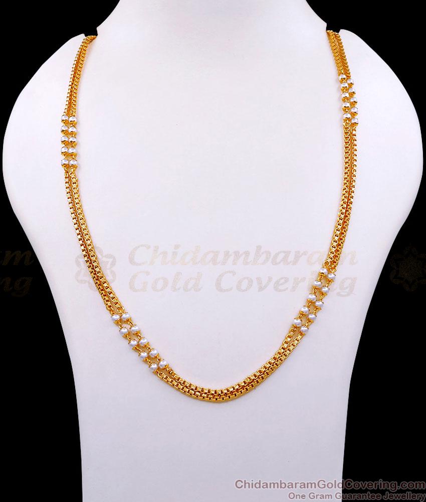 CKMN213 New Arrival Double Line Gold Plated Pearl Chain Design Shop Online CKMN213 New Arrival Double Line Gold Plated Pearl Chain Design Shop Online
