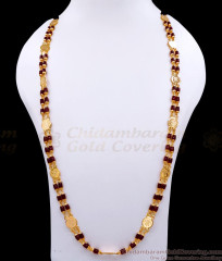 CKMN215-Lg 30 Inch Long  Premium Quality Gold Plated Lakshmi Coin Ruby Beads Chain