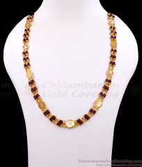 CKMN215 Premium Quality Gold Plated Lakshmi Coin Ruby Beads Chain