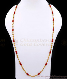 CKMN219-LG 30 Inch Long Micro Gold Plated Milagu Mani Chain With Coral Cubes