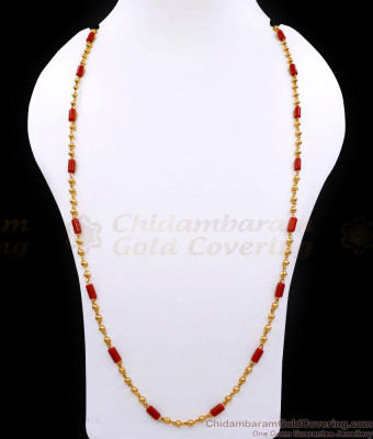 CKMN219-LG 30 Inch Long Micro Gold Plated Milagu Mani Chain With Coral Cubes