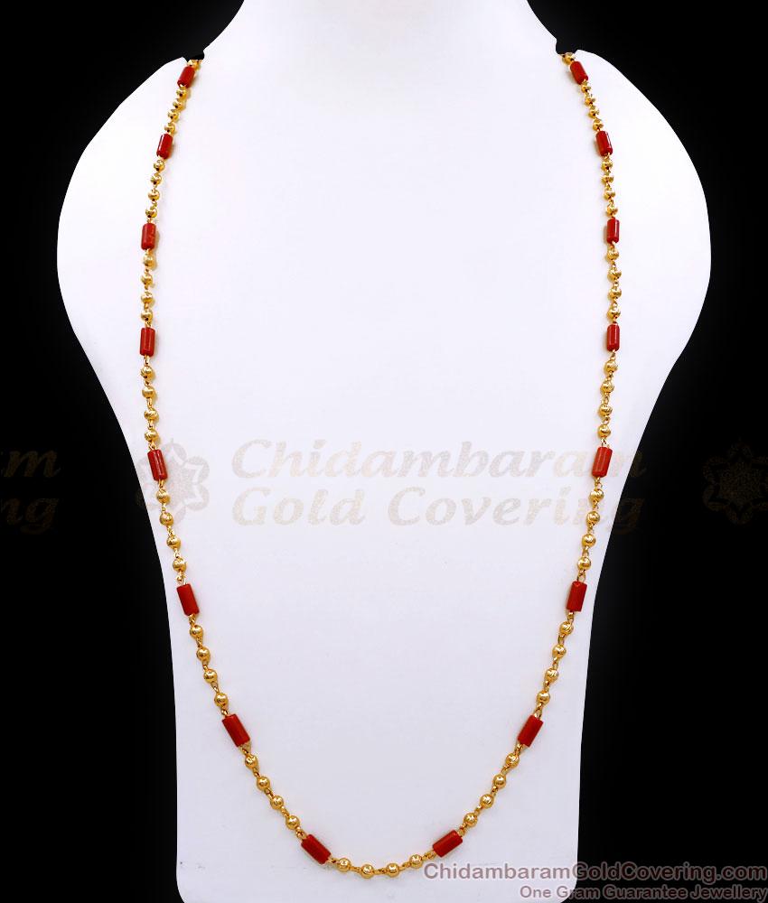 CKMN219-LG 30 Inch Long Micro Gold Plated Milagu Mani Chain With Coral Cubes CKMN219-LG 30 Inch Long Micro Gold Plated Milagu Mani Chain With Coral Cubes