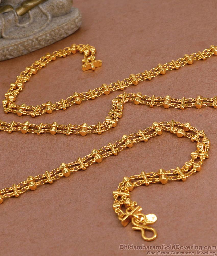 CKMN220-LG 30 Inch Long One Gram Gold Rettavadam Chain Design For Women CKMN220-LG 30 Inch Long One Gram Gold Rettavadam Chain Design For Women