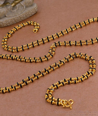 CKMN222-LG 30 Inch Long Rettavadam Karimani Sara Design Black Beads Chain