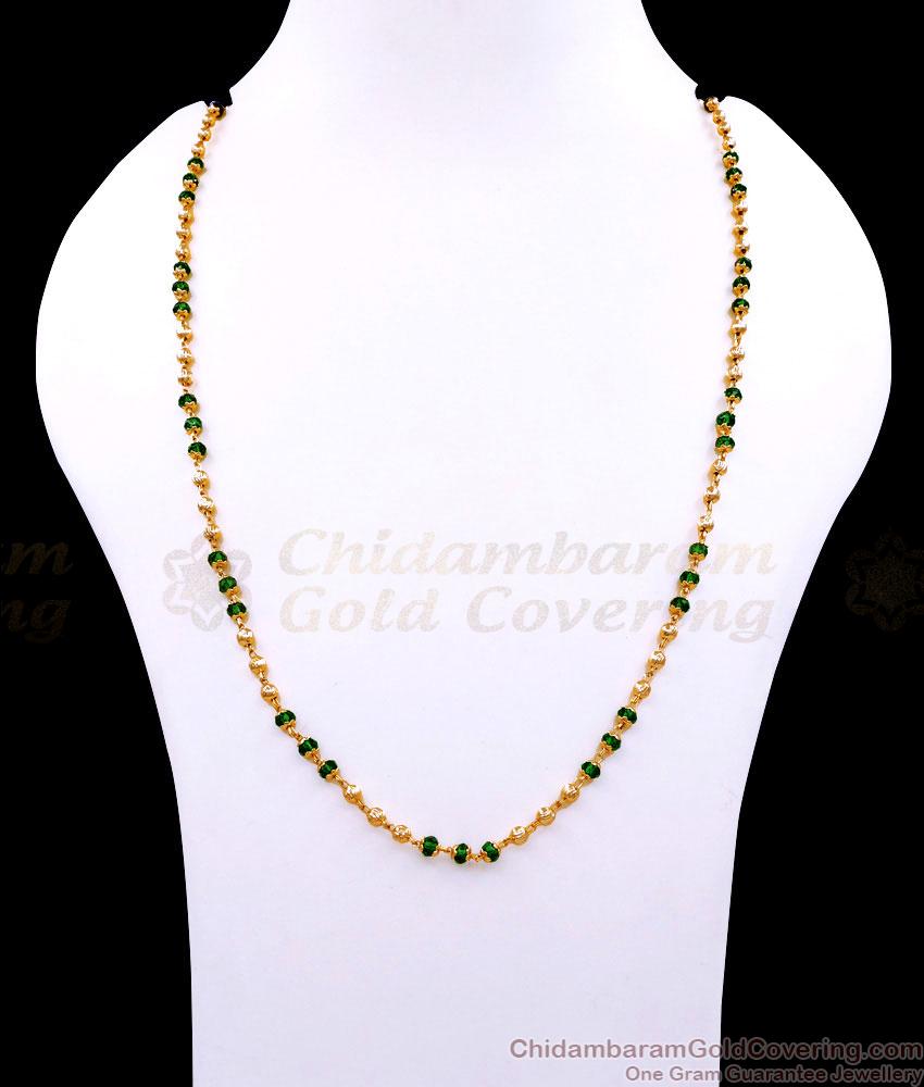 CKMN223 Stylish Green Beads Gold Plated Chain Design Online CKMN223 Stylish Green Beads Gold Plated Chain Design Online