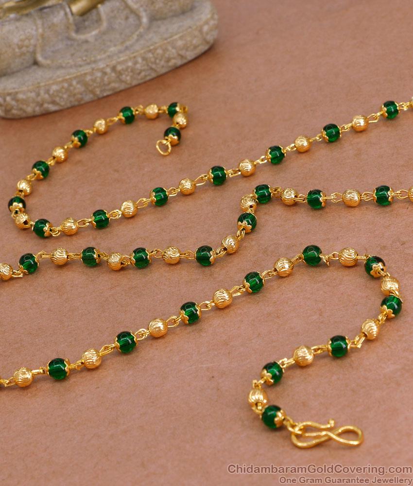 CKMN225 Green Beads Gold Plated Chain Design Shop Online CKMN225 Green Beads Gold Plated Chain Design Shop Online
