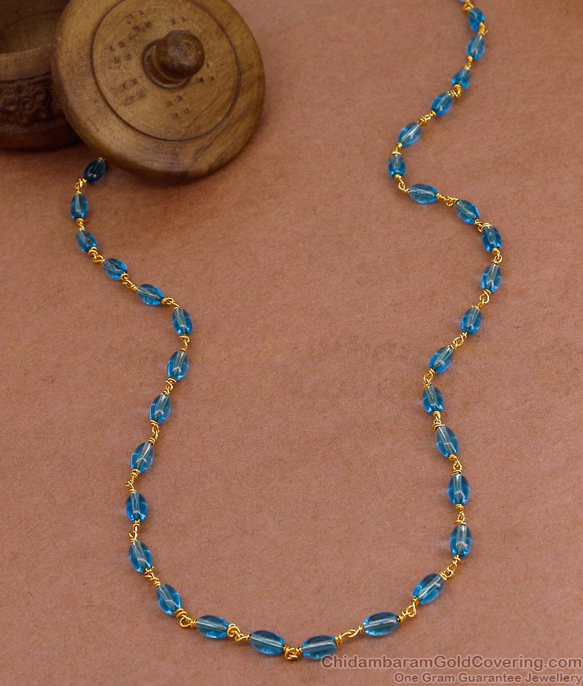 CKMN238-Lg 30 Inch Long Beautiful Sky Blue Crystal Beads Shpatik Mala Collections Shop Online