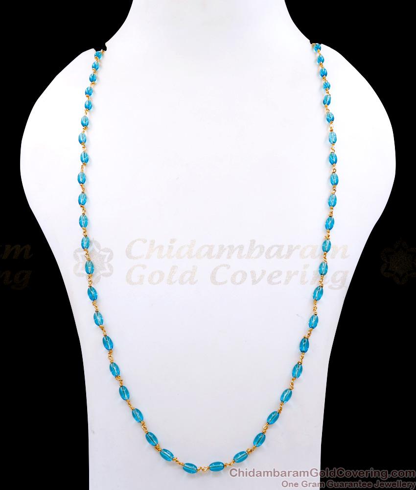 CKMN238-Lg 30 Inch Long Beautiful Sky Blue Crystal Beads Shpatik Mala Collections Shop Online