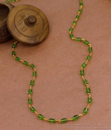 CKMN239-Lg 30 Inch Long Green Oval Crystal Beads Gold Plated Mala Online CKMN239-Lg 30 Inch Long Green Oval Crystal Beads Gold Plated Mala Online