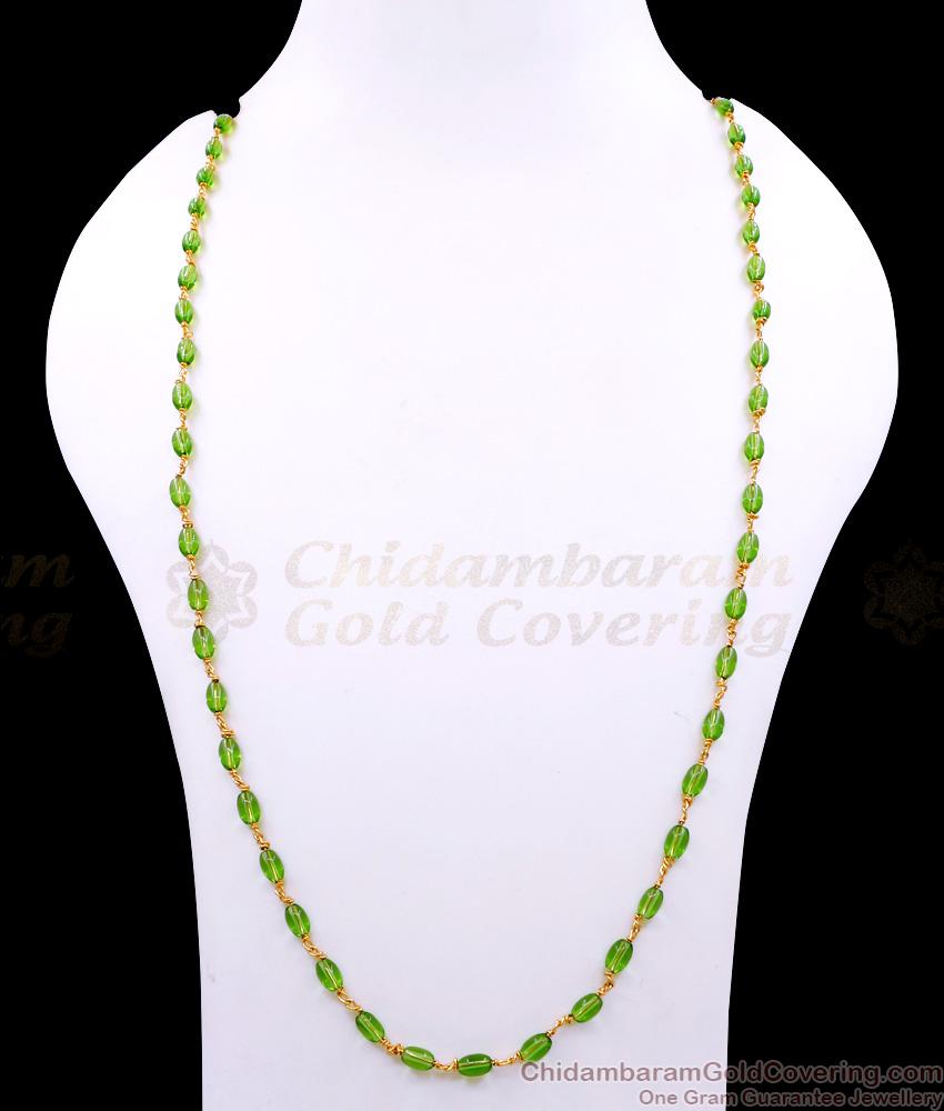 CKMN239-Lg 30 Inch Long Green Oval Crystal Beads Gold Plated Mala Online