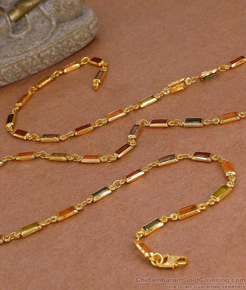 CKMN249 Latest One Gram Gold Navaratna Stone Chain Design For Daily Wear Online