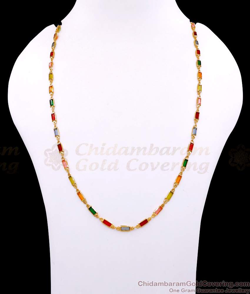 CKMN249 Latest One Gram Gold Navaratna Stone Chain Design For Daily Wear Online