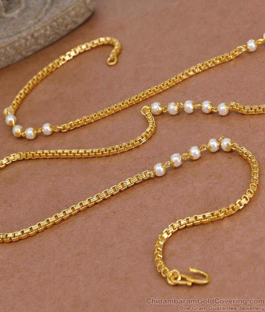CKMN250 Latest One Gram Gold Chain With Pearl Design For Daily Wear Online
