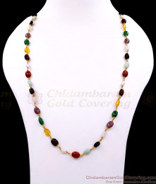 CKMN251 Traditional Navaratnam Crystal Beads Daily Wear Gold Plated Chain