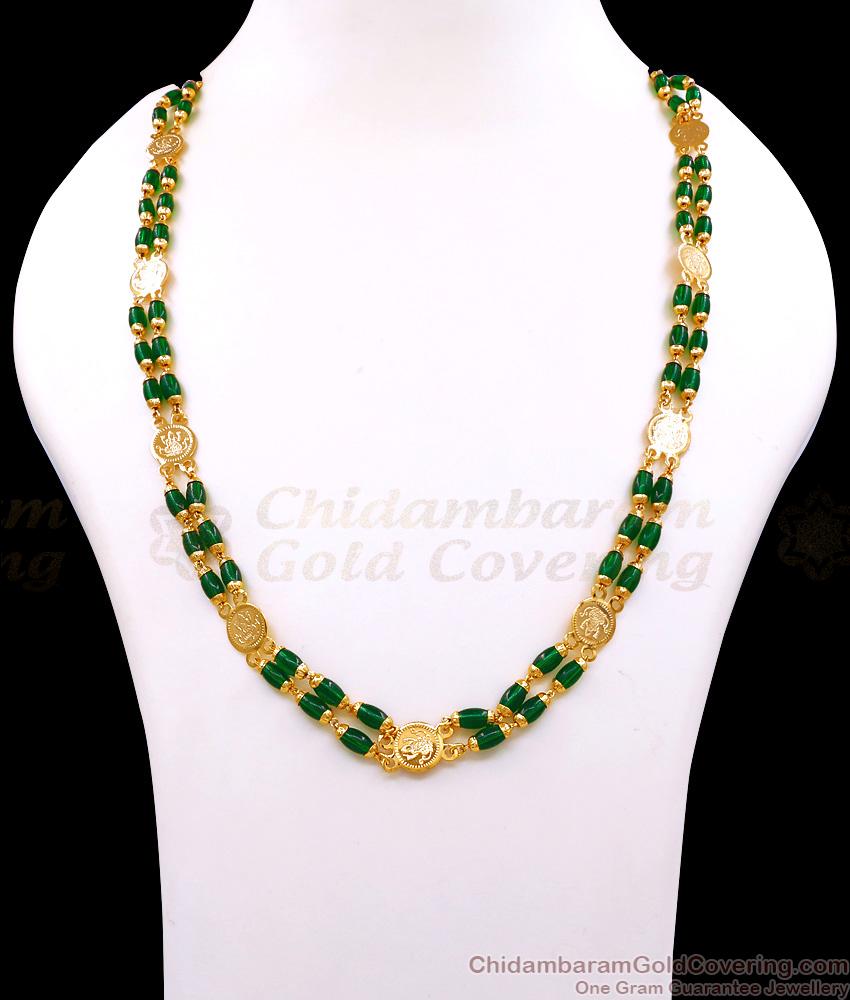 CKMN253 Two Line Green Crystal Gold Imitation Lakshmi Coin Chain Online