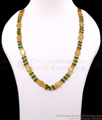 CKMN254 Beautiful Green Beads Lakshmi Coin Gold Plated Chain For Women