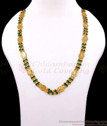 CKMN254 Beautiful Green Beads Lakshmi Coin Gold Plated Chain For Women
