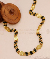CKMN255 South Indian Black Crystal Beads Micro Gold Plated Lakshmi Coin Chain Online