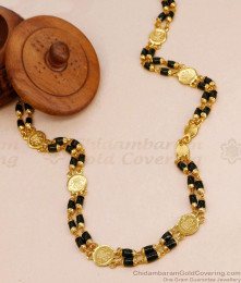 CKMN255 South Indian Black Crystal Beads Micro Gold Plated Lakshmi Coin Chain Online