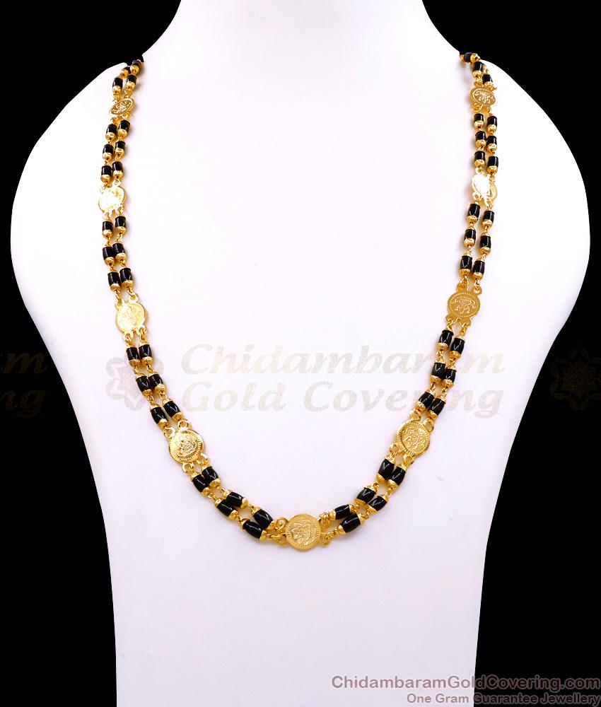 CKMN255 South Indian Black Crystal Beads Micro Gold Plated Lakshmi Coin Chain Online