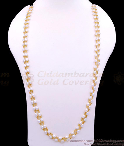 CKMN257-Lg 30 Inch Long Double Line Pearl Malai Gold Imitation