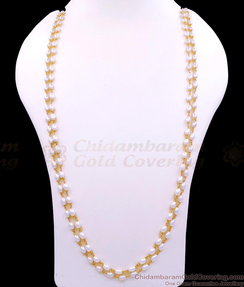 CKMN257-Lg 30 Inch Long Double Line Pearl Malai Gold Imitation Chain Shop Online