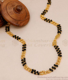 CKMN262-Lg 30 Inch Long South Indian Micro Gold Plated 2 Line Black Beaded Chain