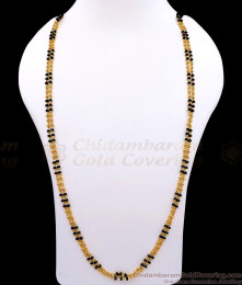 CKMN262-Lg 30 Inch Long South Indian Micro Gold Plated 2 Line Black Beaded Chain