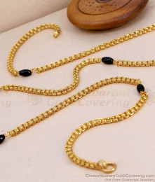 CKMN268-Lg 30 Inch Long 1 Gram Gold Box Chain Black Pearls Design