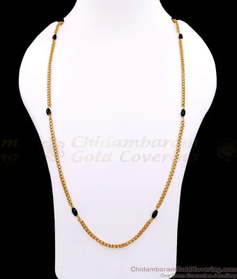 CKMN268-Lg 30 Inch Long 1 Gram Gold Box Chain Black Pearls Design