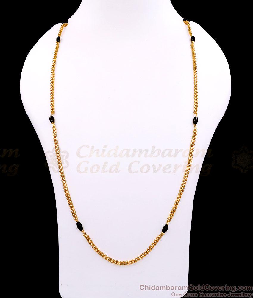 CKMN268-Lg 30 Inch Long 1 Gram Gold Box Chain Black Pearls Design CKMN268-Lg 30 Inch Long 1 Gram Gold Box Chain Black Pearls Design