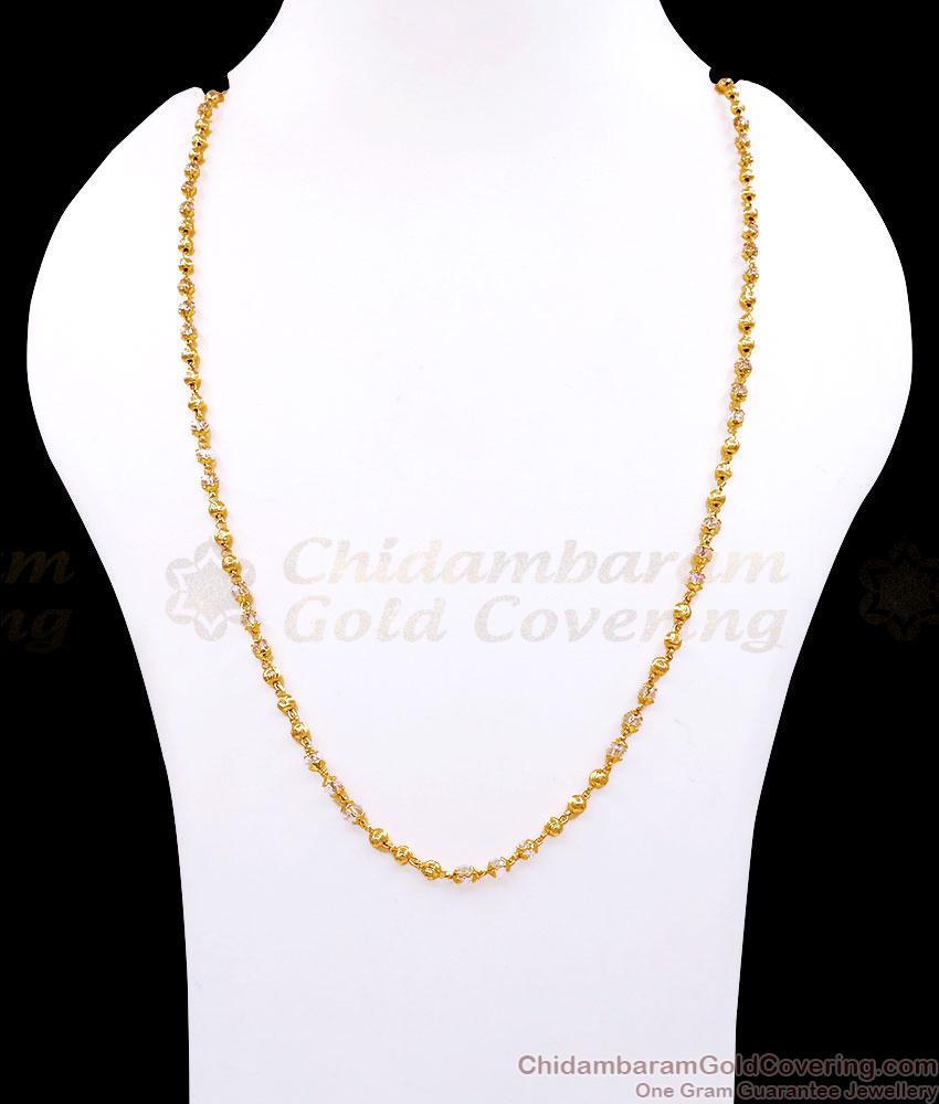 CKMN269 Gold Plated Sparkling White Crystal And Golden Bead Chain
