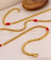 CKMN270 1 Gram Gold Plated Red Pavalam Bead Thick Round Box Daily Wear Chain
