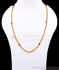 CKMN270 1 Gram Gold Plated Red Pavalam Bead Thick Round Box Daily Wear Chain