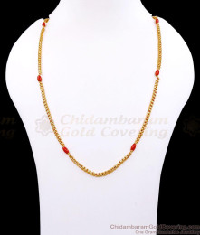 CKMN270 1 Gram Gold Plated Red Pavalam Bead Thick Round Box Daily Wear Chain