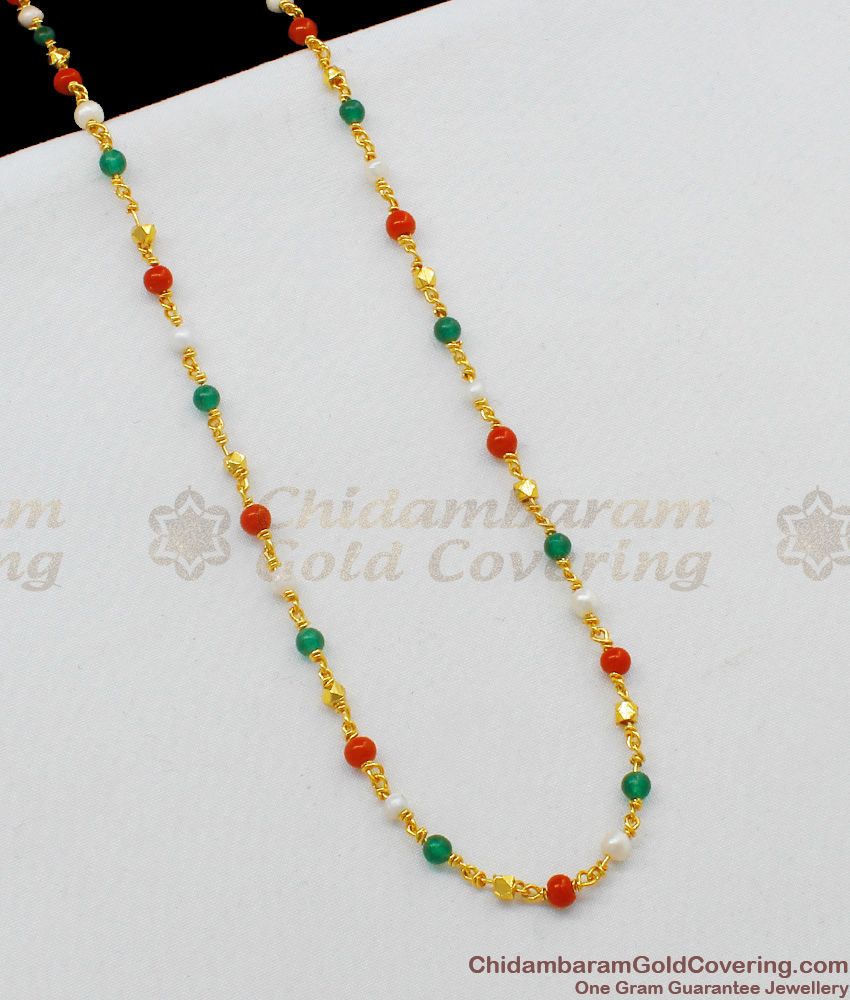 CKMN30 Thin Kerala Navamani Malai Multi Color Beads Design Chain For Ladies Online Collection