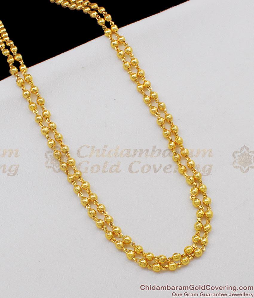 CKMN42-LG 30 Inches Long Rettai Vadam One Gram Gold Double Chain For Ladies Gold Beads Model