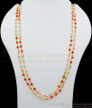 CKMN50-LG 30 Inches Double Line Red Crsytal One Gram Gold Pearl Chain for Daily Use