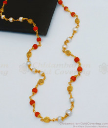 CKMN51 Single Line Red Crsytal One Gram Gold Pearl Chain for Daily Use