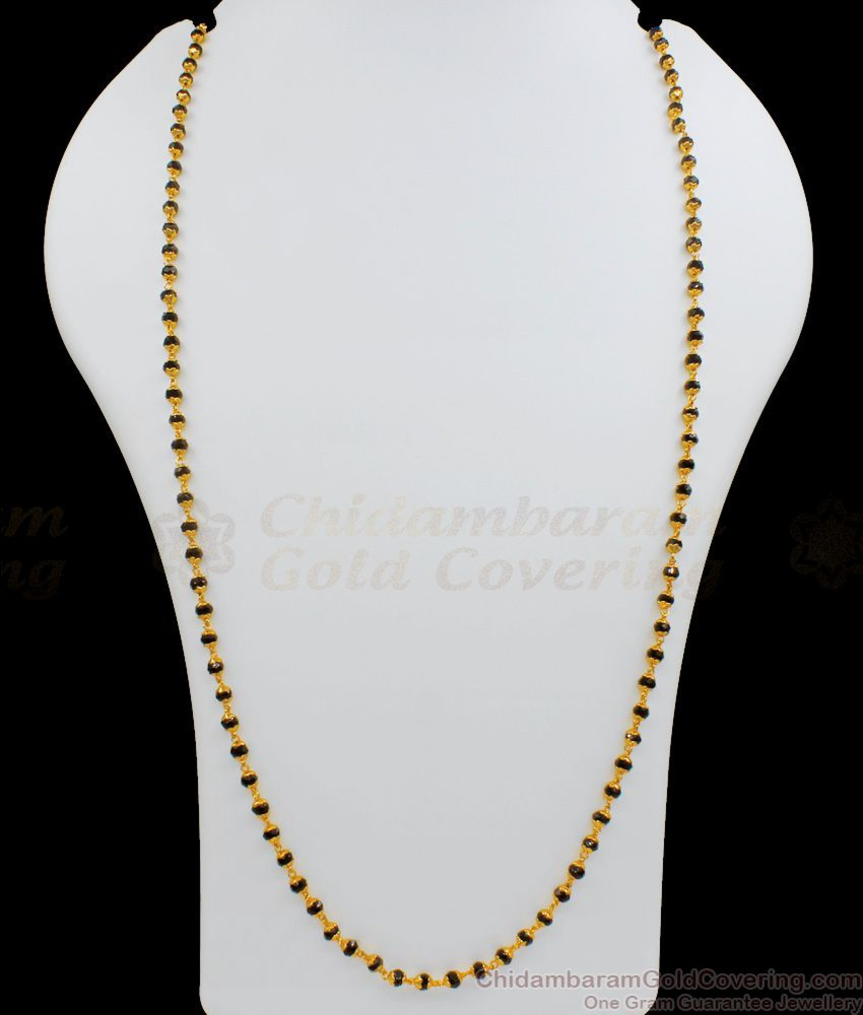 Buy 30 Inches Long Gold Plated Black Crystal Ball Beaded Chain For Ladies