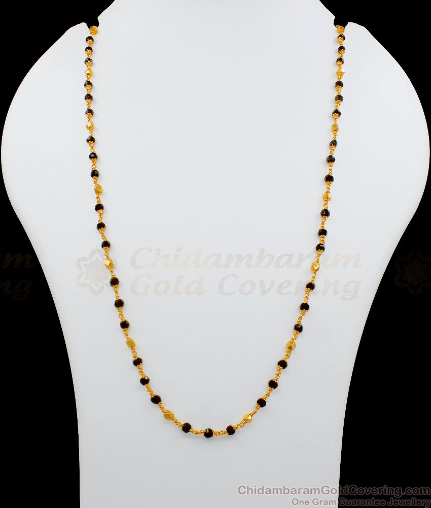 CKMN53 Gold Plated Black Crystal Ball Beaded Chain For Ladies