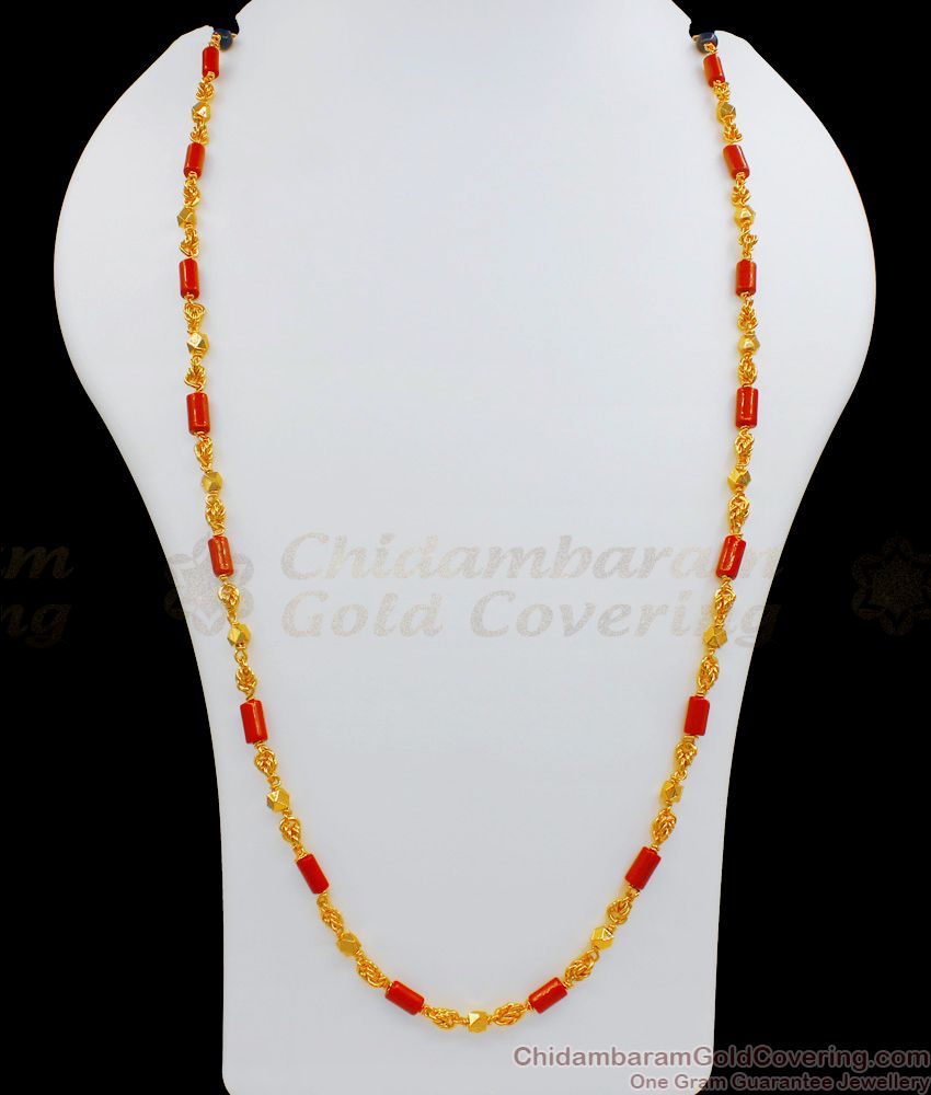 CKMN57-LG 30 Inches Long One Gram Gold Plated Red Crystal Rope Chain For Daily Use