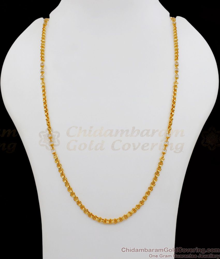 CKMN72 - Mixed White Crystal Design Gold Beads Daily Wear Chain Collections